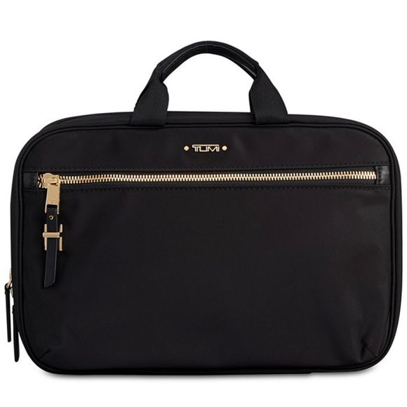 Tumi Handbags - TUMI Voyageur Madina Hanging Cosmetic Bag in Black and Gold